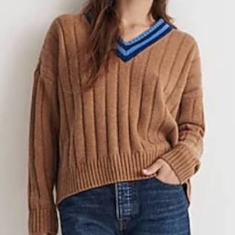 Madewell Tipped Oversized V-Neck Sweater